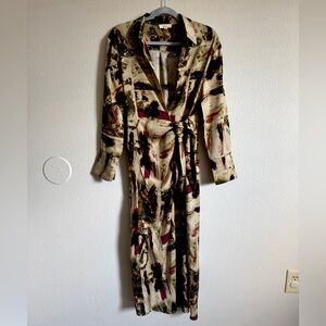 Elan Satin Wrap Midi Dress